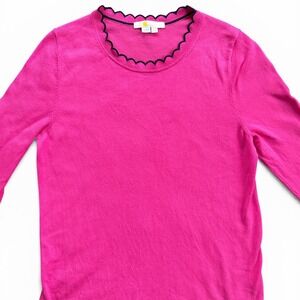 Boden Scalloped Knit Sweater Women 8 Pink Excellent Long Sleeve Contrast Trim